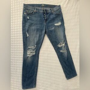 7 For All Mankind Blue Skinny Boyfriend Jeans Distressed